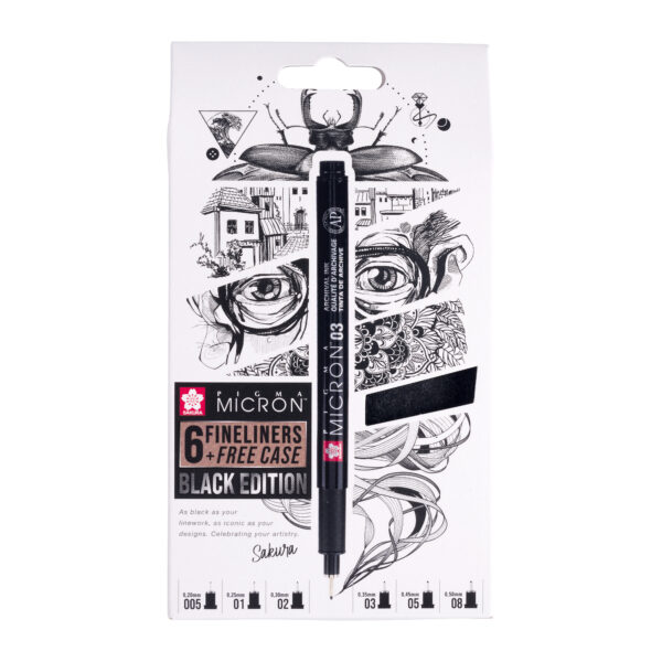 Tindipliiatsid Pigma Micron Black Edition 6 tk +  pinal